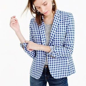J. Crew Campbell Blazer in Blue Gingham Linen